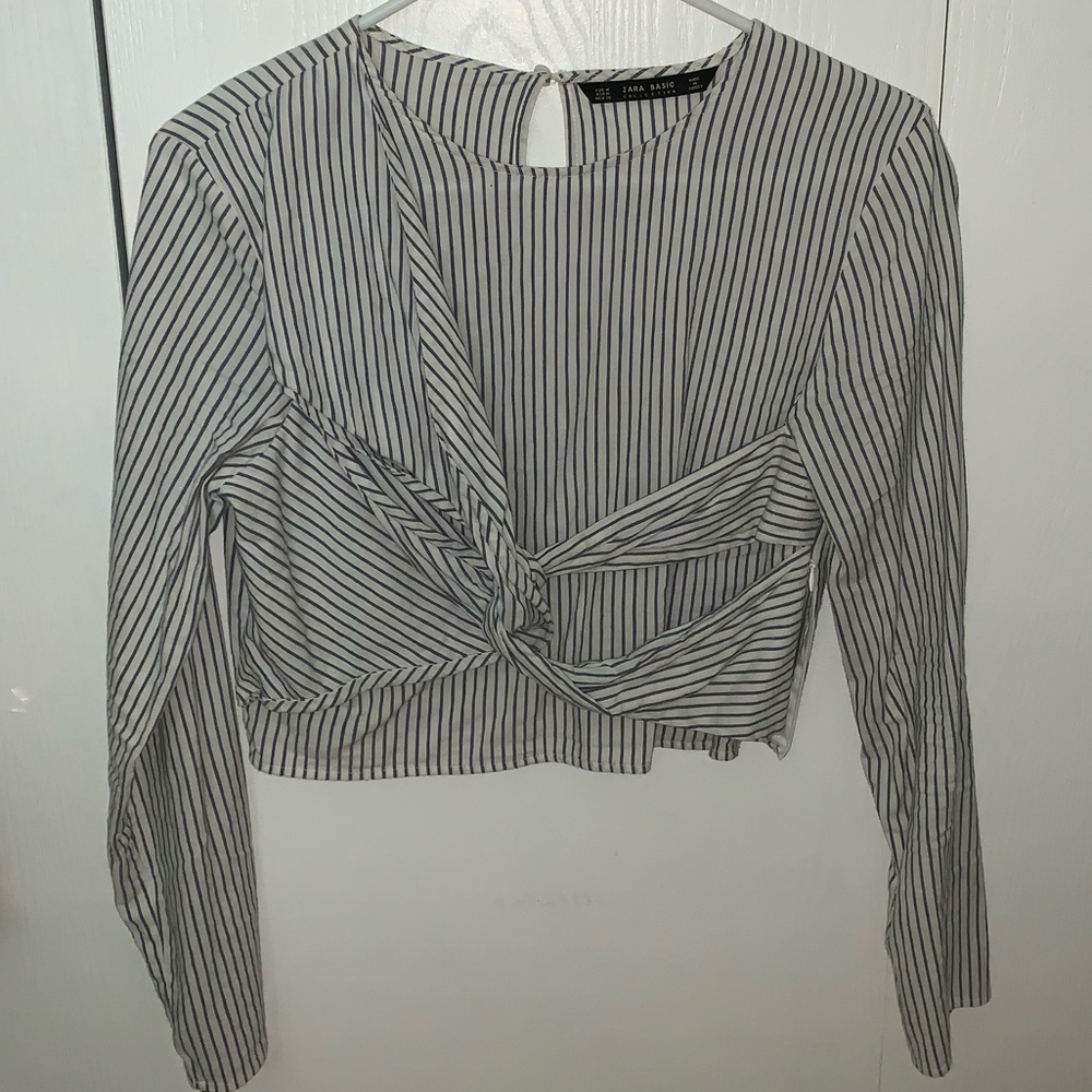Zara Striped Wrap Knotted Crop Top